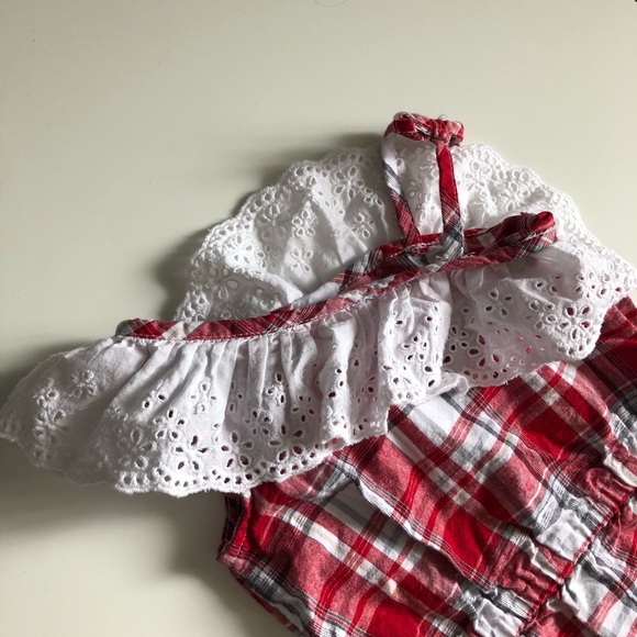 9-12M Girls: Red & White Plaid Romper - Picture 3 of 5